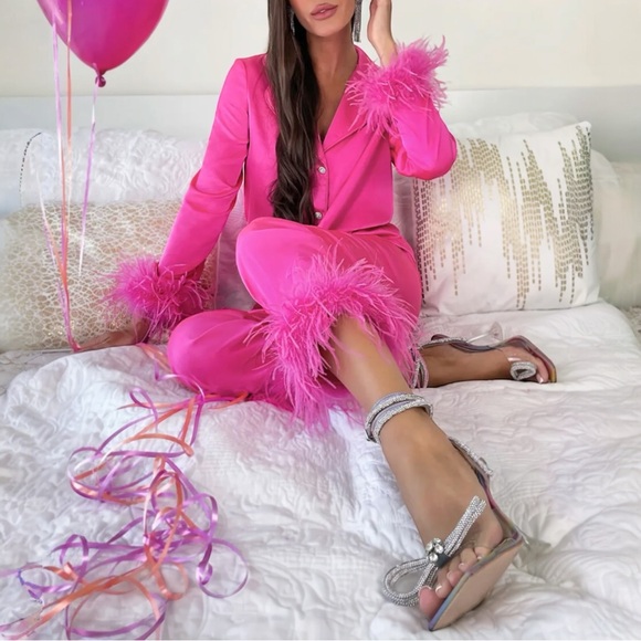 NADINE MERABI Other - NADINE MERABI Darcie Hot Pink Feather Pajama Set *Blogger Favorite*